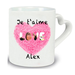 Mug anse cœur personnalisé