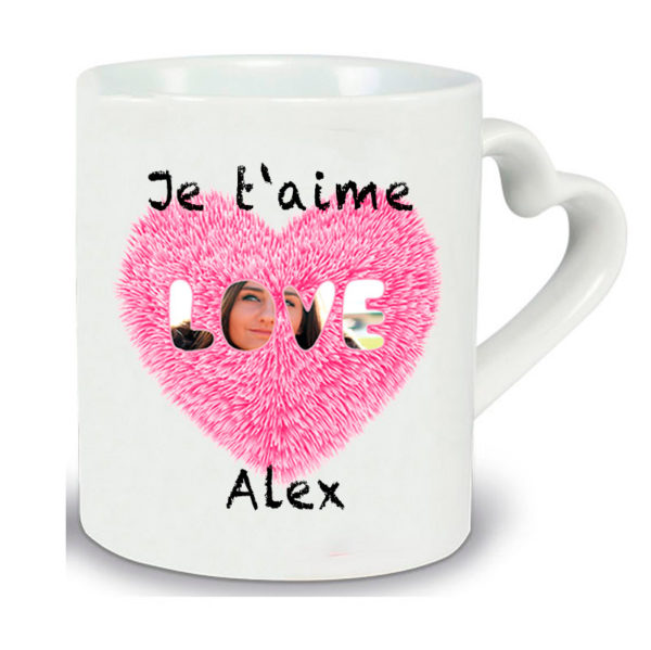 Mug anse cœur personnalisé