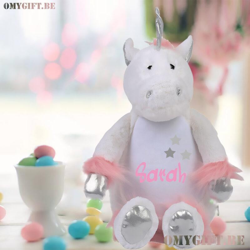 Peluche licorne rose personnalisée