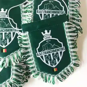 fanions vert avec franges vertes et blanches personnalisés pour le club de foot r.a.f. franchimontois federation FFA